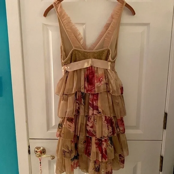 Romantic Tan Floral Ruffle Dress - Picture 9 of 12